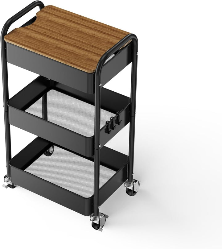 Shrivee 3-Tier Rollwagen mit Tischplatte, Servierwagen, rollender Allzweckwagen aus Metall, Regal au