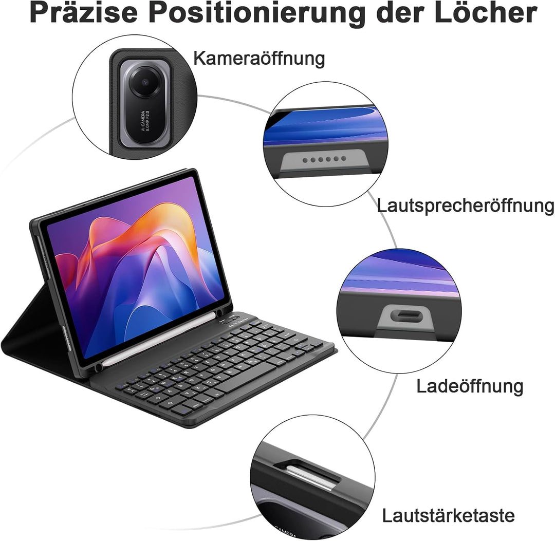 IVEOPPE Tastatur für Xiaomi Redmi Pad 2 &amp; SE 11 Zoll, Hülle mit Bluetooth Abnehmbarer Tastatur für R
