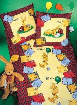 Baby Kinder Bettwäsche Set Motiv Felix der Hase Design 100% Baumwolle 100x135 cm + 40x60 cm