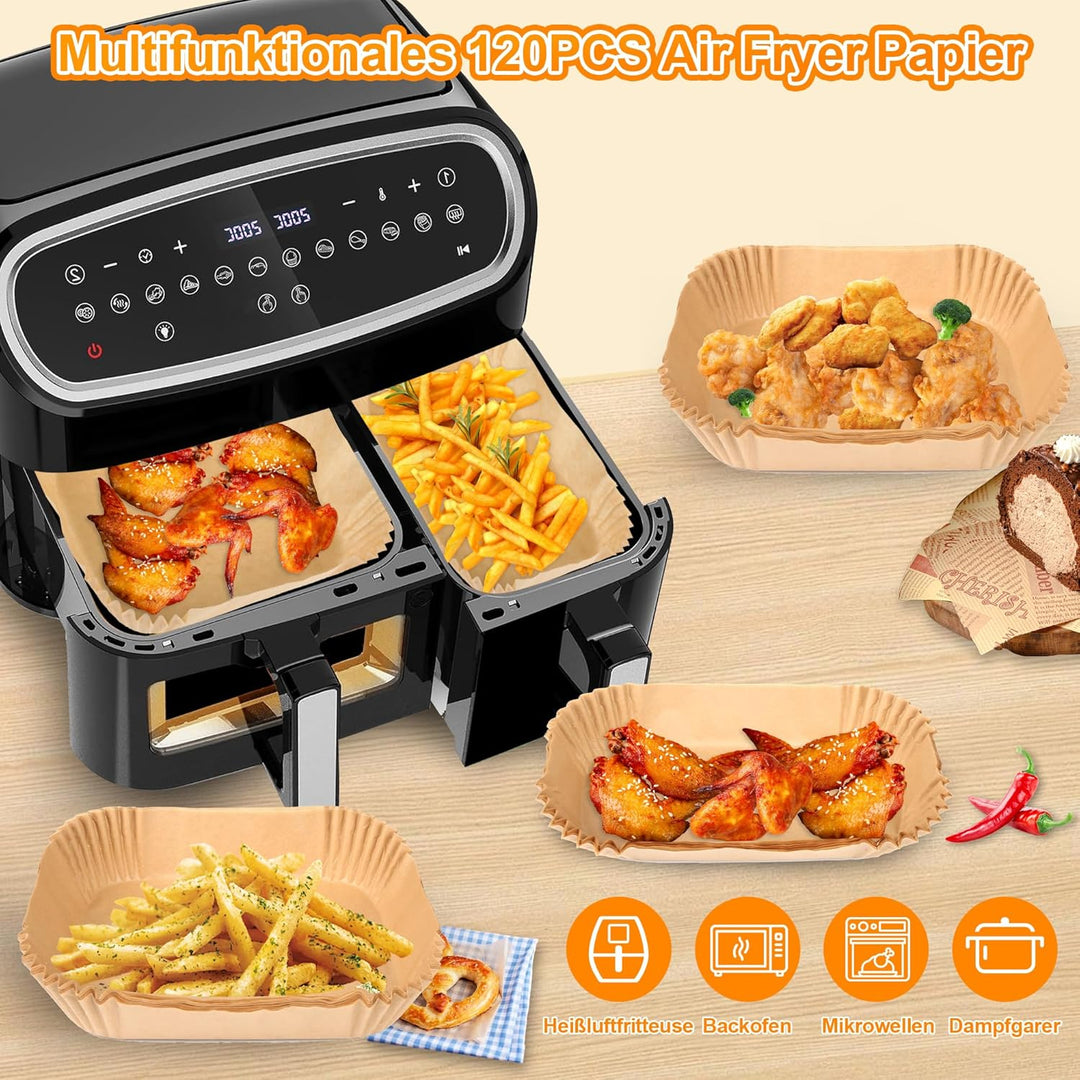 Hivio 120 Stück Airfryer Backpapier für Philips Airfryer Dual Basket 3000 Series 9L/ Dual Easy Fry &