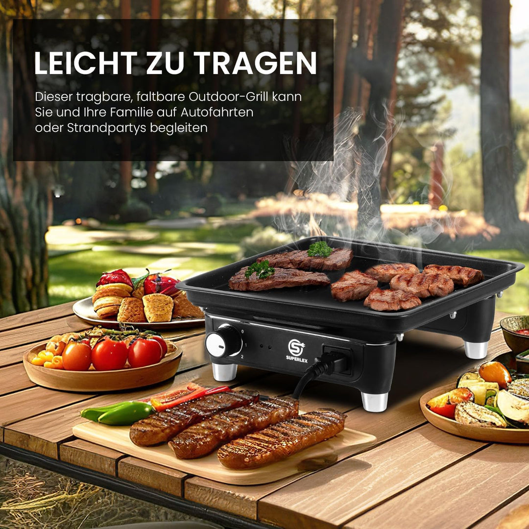 SUPERLEX Elektrischer Grill Teppanyaki-Grill für drinnen und draussen, antihaftbeschichtete Tischgri