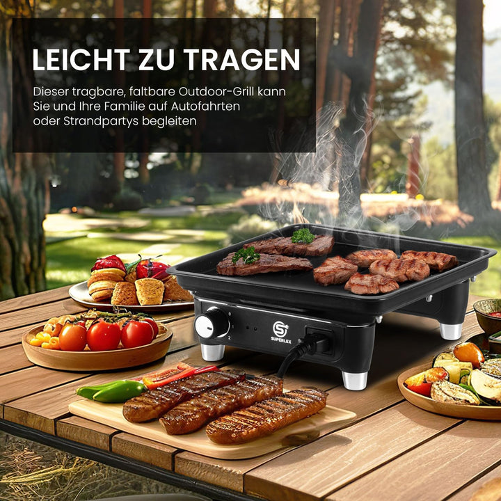 SUPERLEX Elektrischer Grill Teppanyaki-Grill für drinnen und draussen, antihaftbeschichtete Tischgri