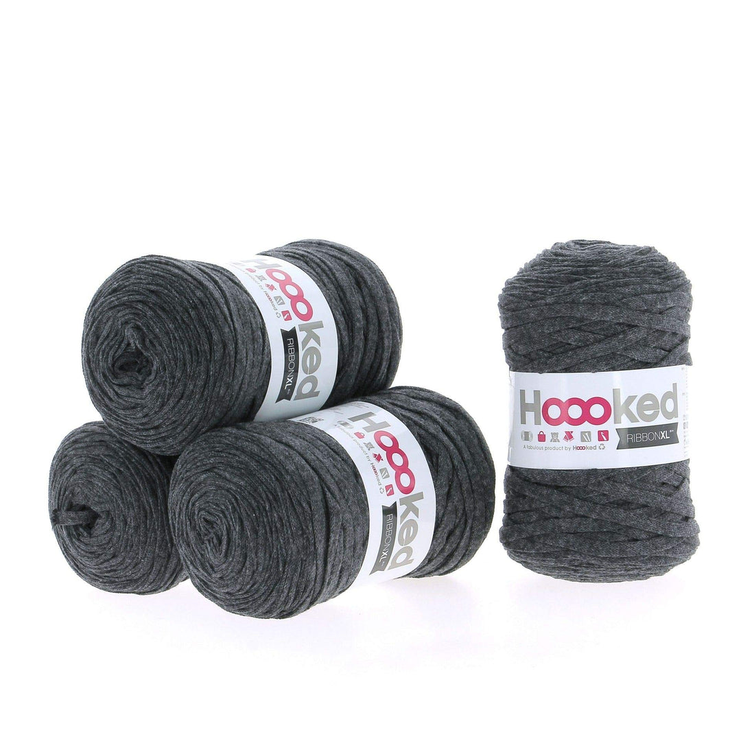 Hoooked Ribbon XL Bändchengarn Sparset aus 4 Rollen Wahl (Charcoal Anthracite), Charcoal Anthracite
