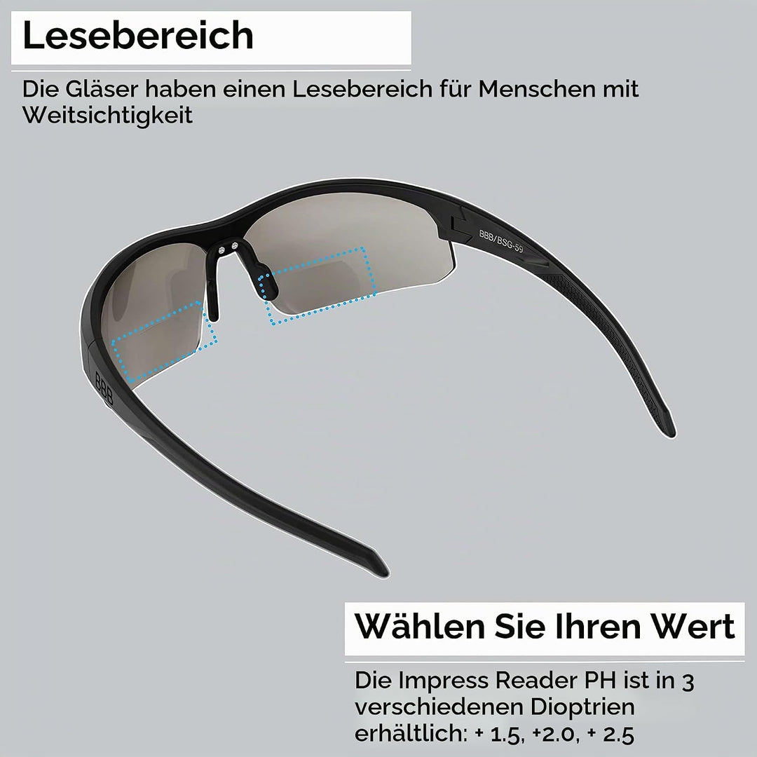 BBB Cycling Sportbrille mit Leseteil für Weitsichtige Sehstärke Sonnbrille mit Photochromatic Gläser