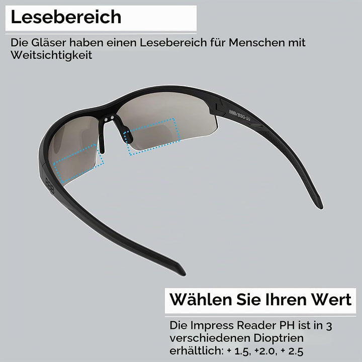 BBB Cycling Sportbrille mit Leseteil für Weitsichtige Sehstärke Sonnbrille mit Photochromatic Gläser