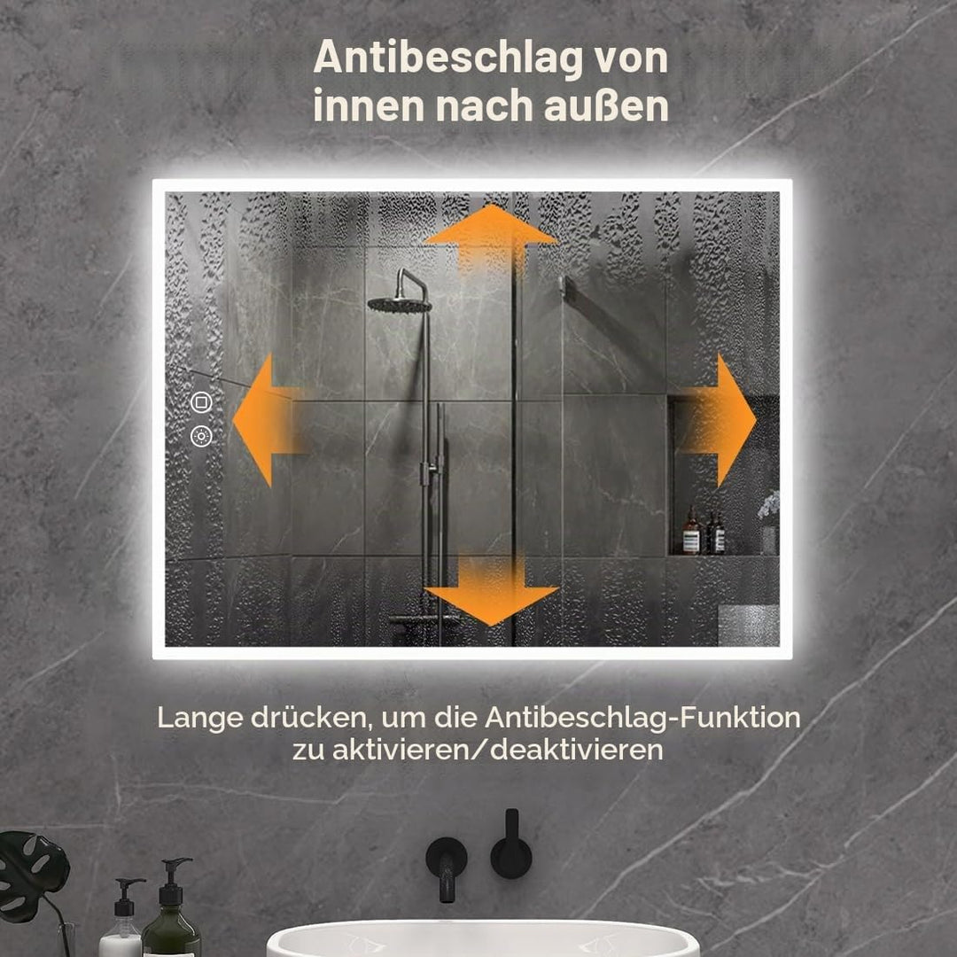 byecold Badspiegel mit Beleuchtung, LED Badezimmerspiegel 80x60CM, Wandspiegel Bad Spiegel mit Touch