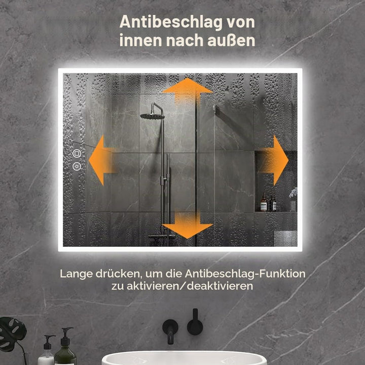byecold Badspiegel mit Beleuchtung, LED Badezimmerspiegel 80x60CM, Wandspiegel Bad Spiegel mit Touch
