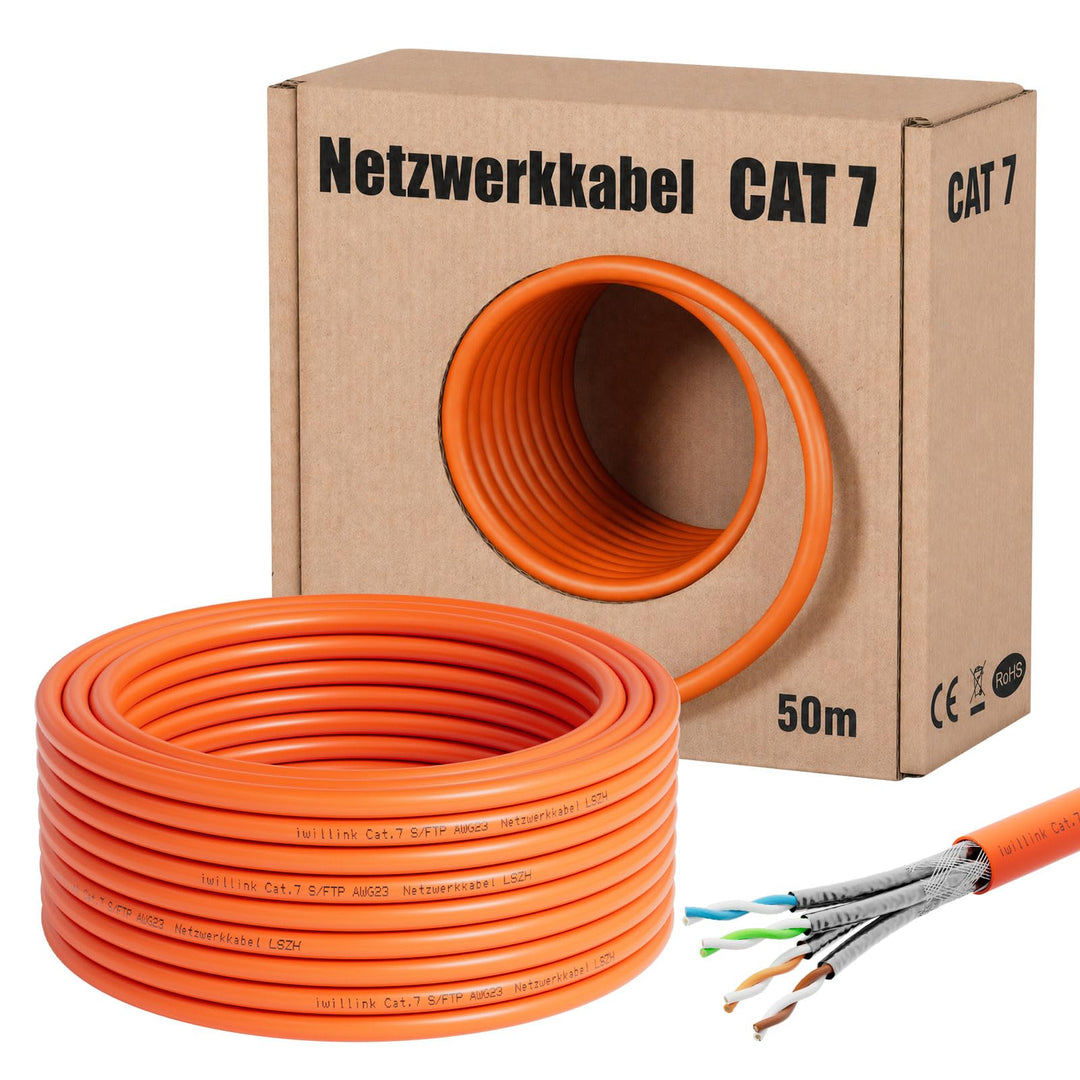 iwillink CAT7 Netzwerkkabel 50m S/FTP - Leicht zu Verarbeiten AWG23, 50m