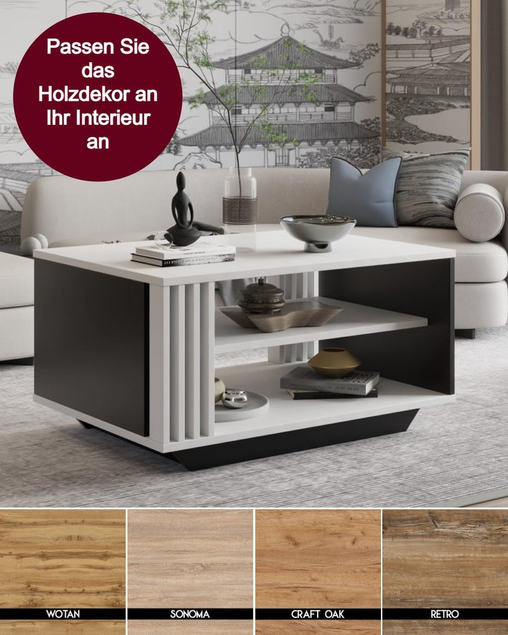 Viosimc Couchtisch, Wohnzimmertisch mit modernen Lamellen, moderner und stilvoller rechteckiger Kaff