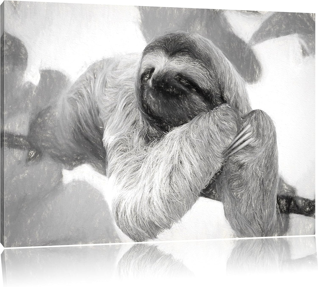 Pixxprint Faultier hängt von AST als Leinwandbild/Grösse: 100x70 cm/Wandbild/Kunstdruck/fertig bespa