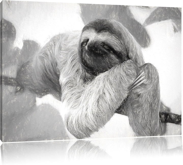 Pixxprint Faultier hängt von AST als Leinwandbild/Grösse: 100x70 cm/Wandbild/Kunstdruck/fertig bespa