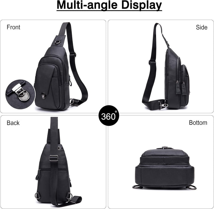 FANDARE Retro Brusttasche Leder Schultertasche Herren Sling Bag Geschäft Chest Bag Wasserdicht Umhän
