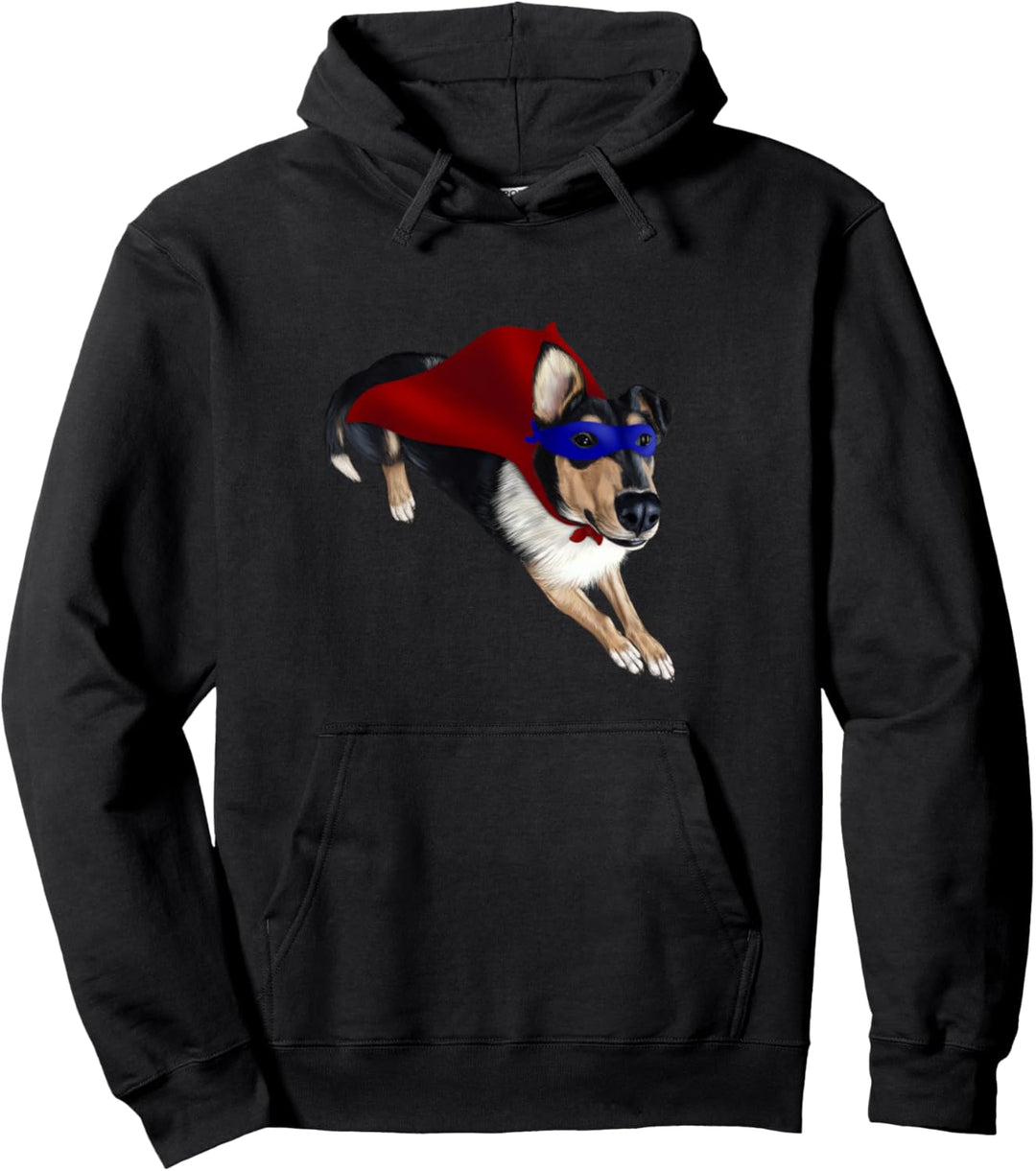 Glatter Collie Hund im Superhelden kostüm Pullover Hoodie
