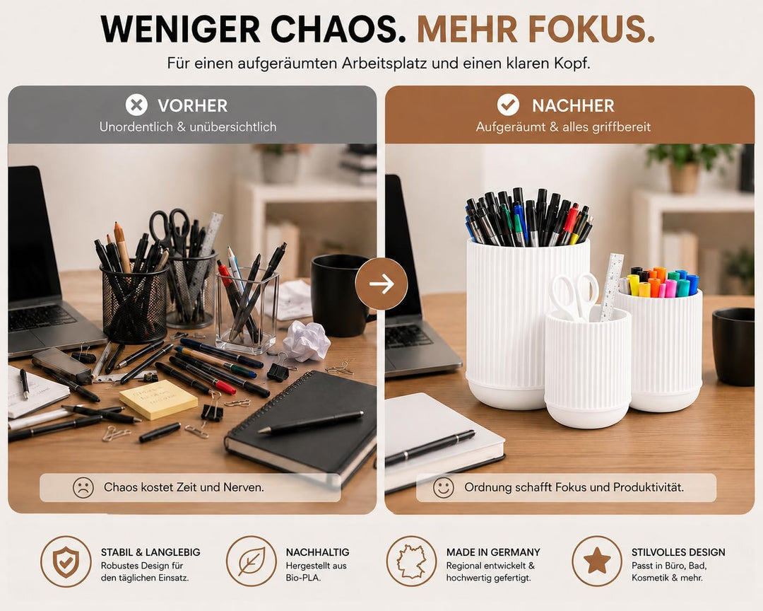 CABU Stiftehalter Weiss 3er Set – Minimalistischer Schreibtisch Organizer – Multifunktionaler Stifte