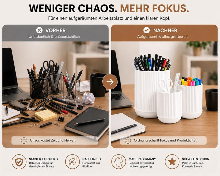 CABU Stiftehalter Weiss 3er Set – Minimalistischer Schreibtisch Organizer – Multifunktionaler Stifte