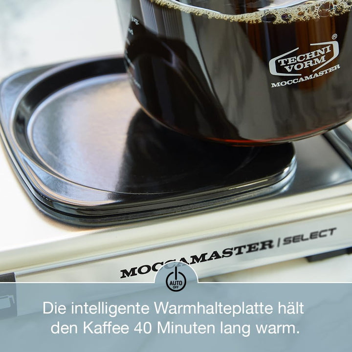 Moccamaster KBG Select, Filter Kaffee Maschische, Kaffeekanne Glas, Farbe Gebürstet, 1.25 Liter Brus