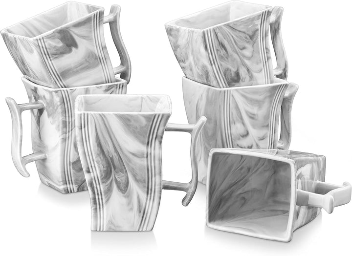 MALACASA Porzellan Kaffeetassen 6er Set, 470 ml Kaffeetassen mit Henkel, Grosse Keramik Kaffeetasse,