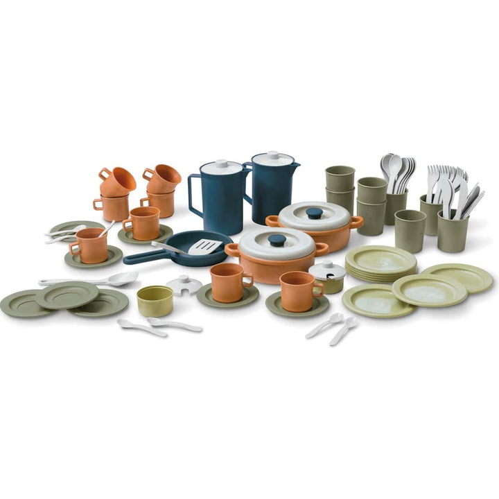 Dantoy Bio Kaffee & Essgeschirr Set 79-teilig aus Zuckerrohr – Teller, Tassen & Besteck | Rollenspie