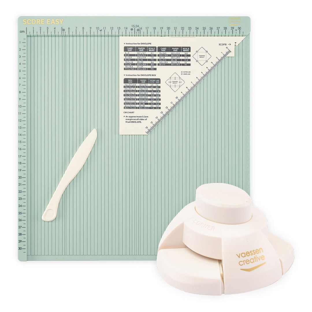 Vaessen Creative AMZBUN-0015 Bastelset-Falzbrett Score Easy 30,5 x 30,5 cm und 2-in-1 Kerbenstanzer
