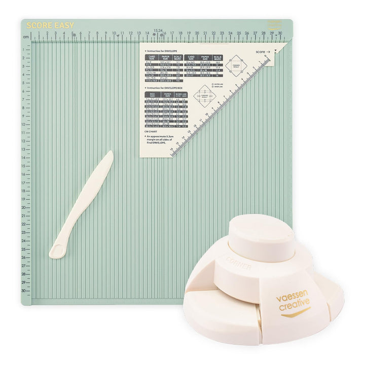 Vaessen Creative AMZBUN-0015 Bastelset-Falzbrett Score Easy 30,5 x 30,5 cm und 2-in-1 Kerbenstanzer