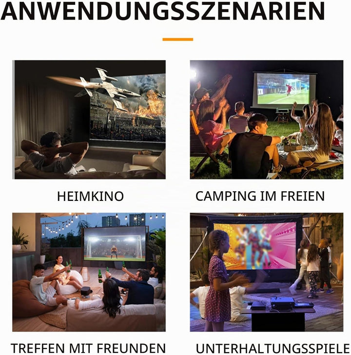 Smart Projector, 1080p Tragbarer -Projektor, 6000 LM Helligkeit, für Heimunterhaltung, Meetings und