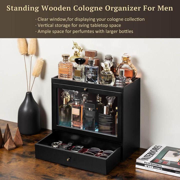 Parfüm Organizer, Leder Herren Parfüm Ständer mit Schublade, Parfüm Regal mit Transparent Sichtbarer