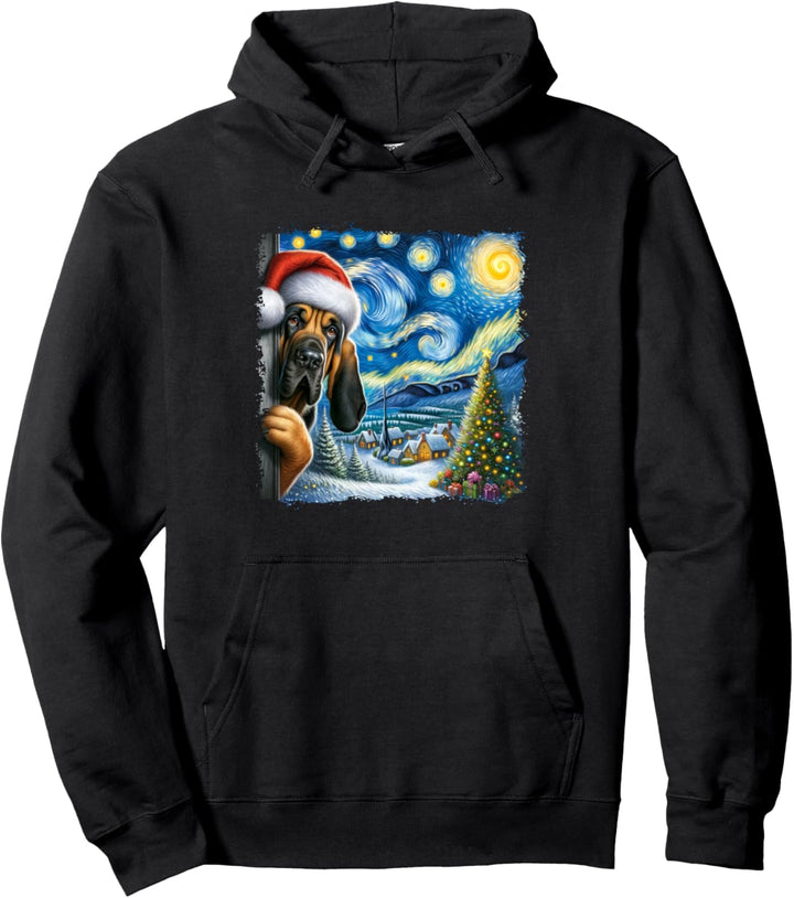 Lustiger Bloodhound Weihnachtsmann Sternennacht Van Gogh Weihnachtshund Pullover Hoodie