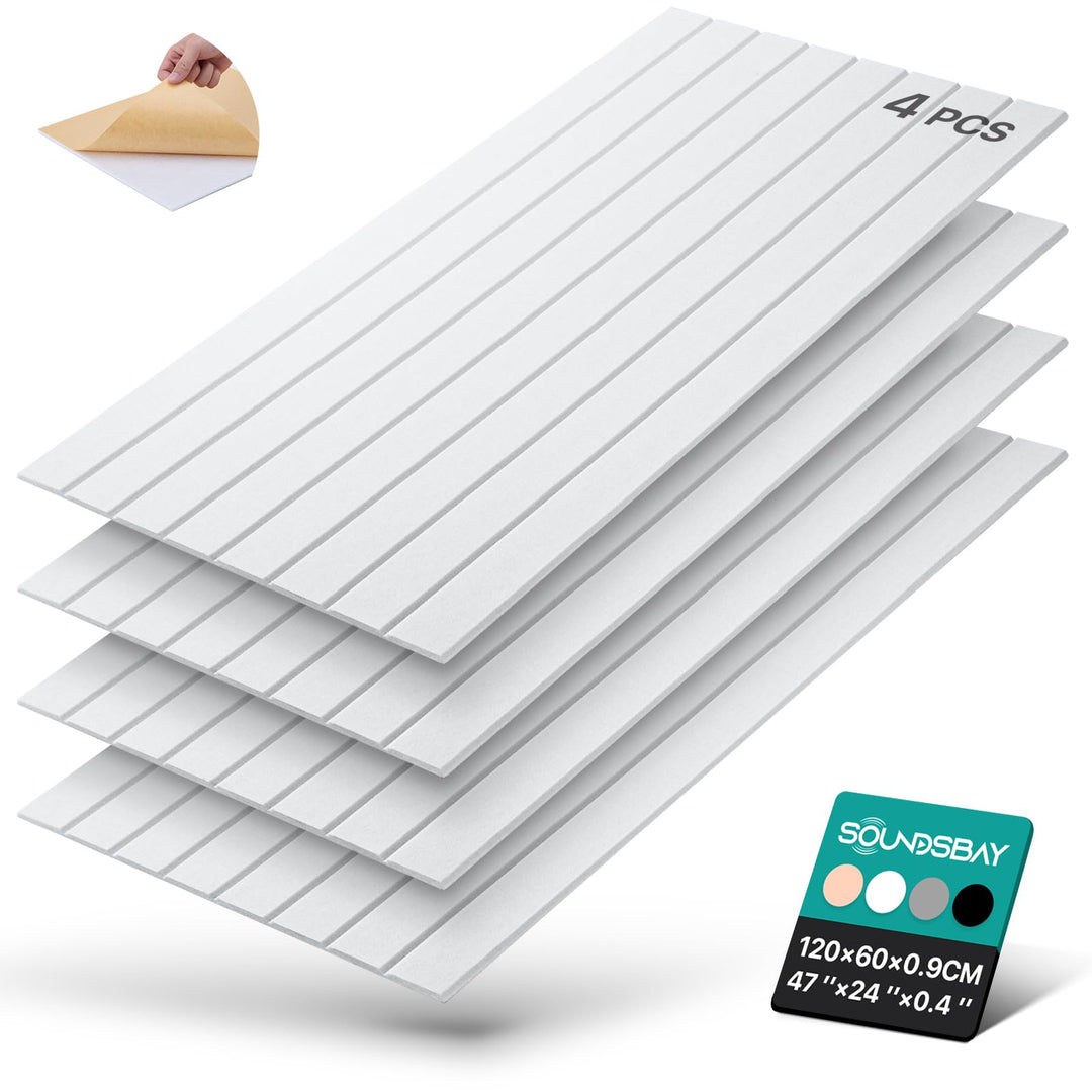 Soundsbay Akustikpaneele Selbstklebend 2.88m²-4 Stück Weiss 120x60x0.9cm | Für Akustische Behandlung