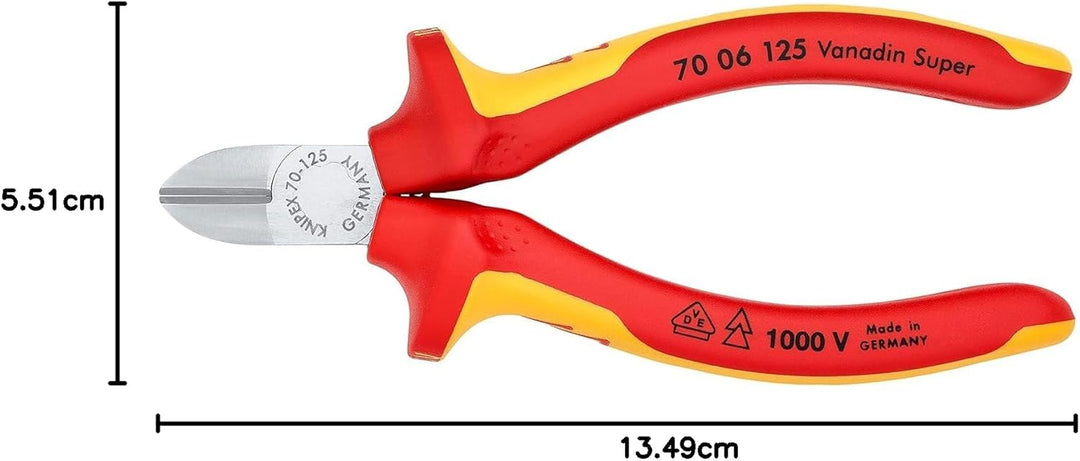 Knipex Seitenschneider verchromt, isoliert mit Mehrkomponenten-Hüllen, VDE-geprüft 125 mm 70 06 125