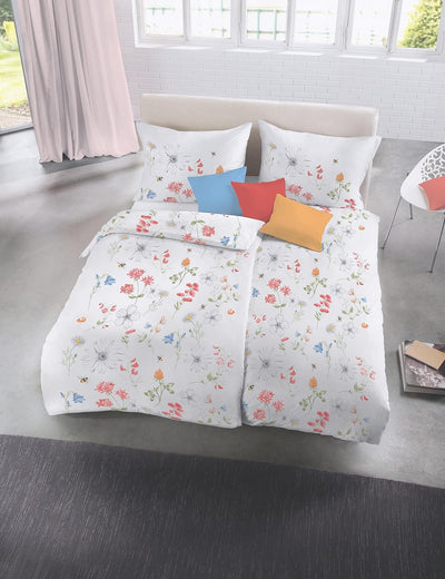 fleuresse 113825, sommerliche Mako-Satin-Bettwäsche, sommerliche Blumen mit Bienen, Oeko-TEX® Standa
