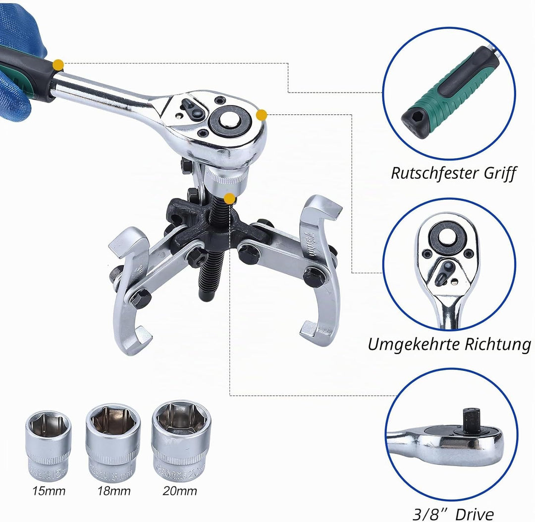 FreeTec Universal Lagerabzieher Set, 3" 4" 6" 8" Lagerabzieher und Innenlager Abziehersatz mit Umkeh