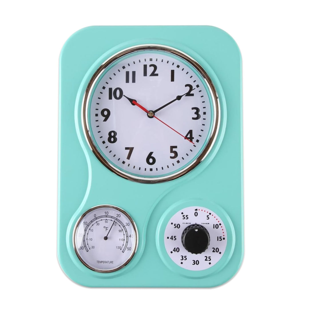 LilysHome Retro Küche Uhr mit Temperaturanzeige und Timer Türkis