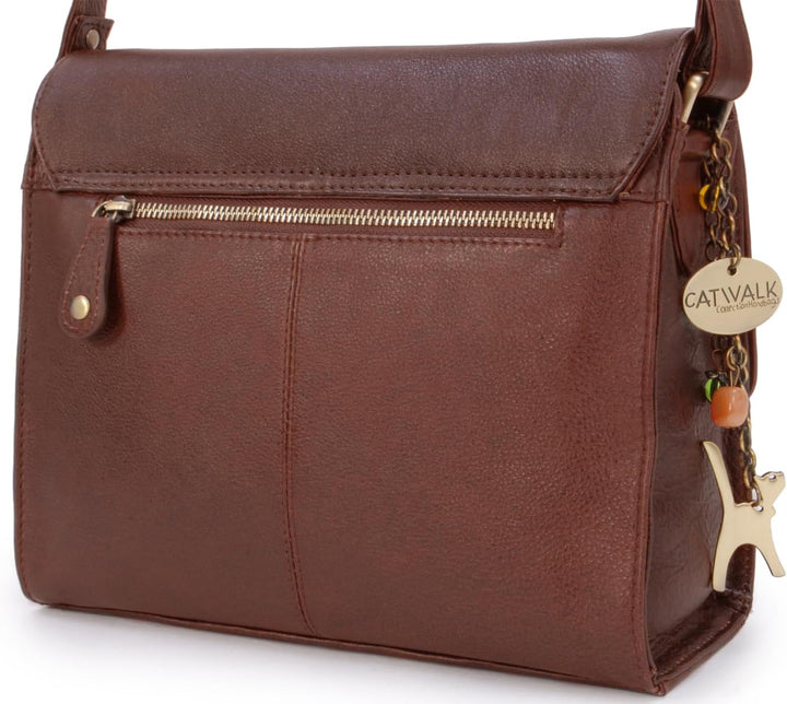Catwalk Collection Handbags - Vintage Leder - Umhängetasche/Schultertasche - Passend für iPad und Ta