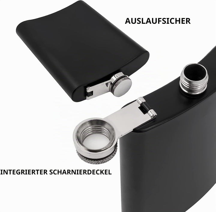 12 Stück Flachmann Edelstahl mit Trichter, 8 oz/ 240 ml Flachmann für Spirituosen Schwarz Klein für