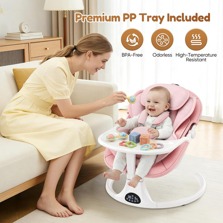 Verstellbare Rückenlehne Babyschaukel, Bluetooth Elektrisch Babywippe Mit Abnehmbares Kissen und Abn