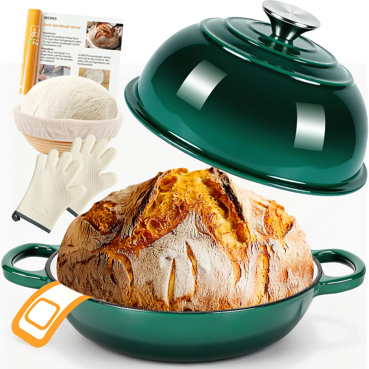 Gusseisen Topf Brot Backen,5,7L Bräter Emaille Schmortopf mit Deckel und Griffen,26 cm Dutch Oven,Br