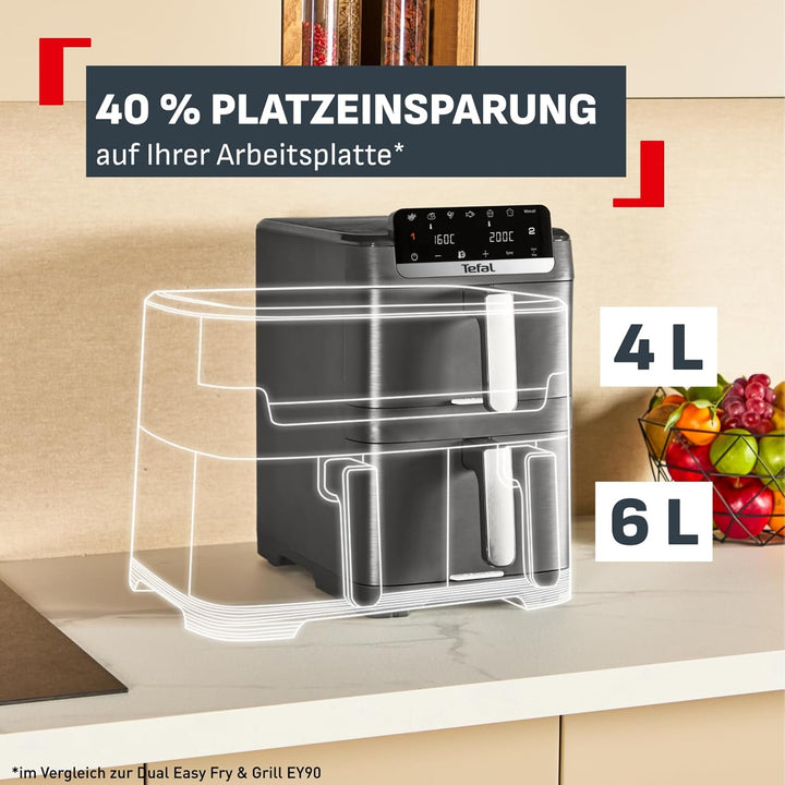 Tefal Easy Fry Crispy Stack Doppelkammer-Heissluftfritteuse, 6 Programme + manueller Modus, bis zu 4
