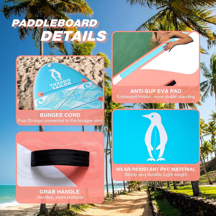 Tuxedo Sailor Stand Up Paddle Board Aufblasbares SUP Board Stand-Up Paddling mit Premium Zubehör, Pa
