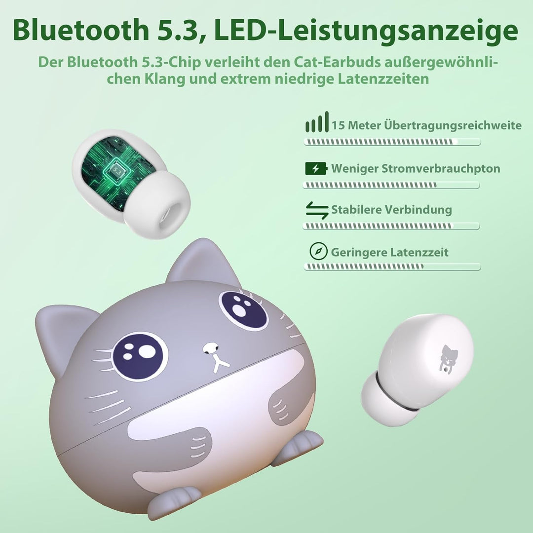 Kinder Kopfhörer Bluetooth, 30 Stunden Spielzeit, Niedliche Katze, Sichere Lautstärke 85 dBA, Blueto