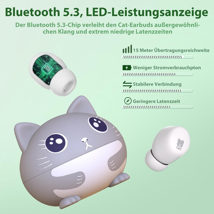 Kinder Kopfhörer Bluetooth, 30 Stunden Spielzeit, Niedliche Katze, Sichere Lautstärke 85 dBA, Blueto