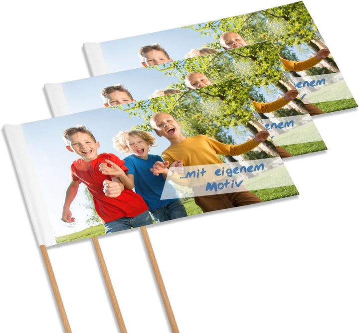 Personalisierte Papierfähnchen/Werbefähnchen – 10 Stück, ca. 250 x 120 mm – selbst gestalten mit eig