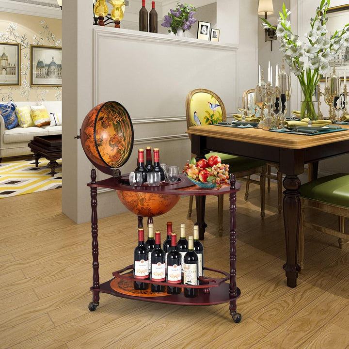 KOMFOTTEU Globus Bar Barwagen, Minibar mit Rollen, Weinregal mit Klassischem Design, Cocktailbar Bar