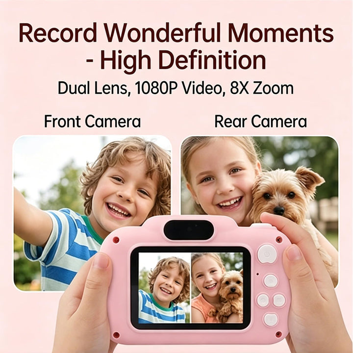 Pilipane Digitalkamera mit 32G Karte, Kinderkamera Sofortbildkamera, High Definition Dual Lens 1080P