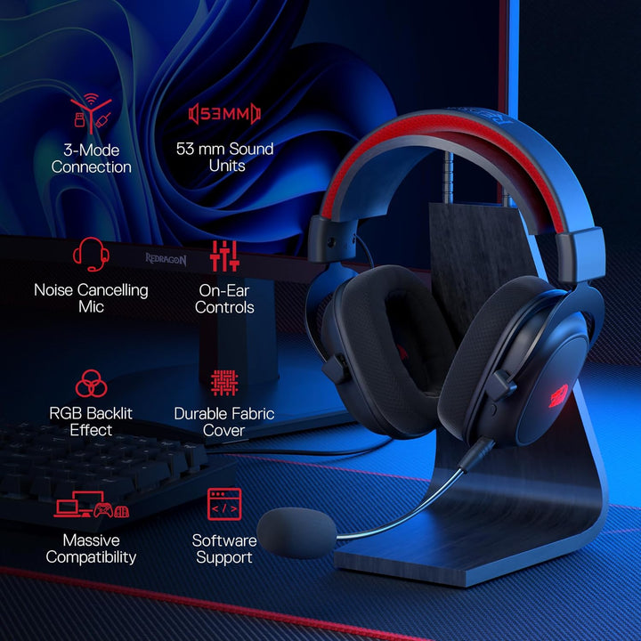 Redragon H510 Zeus-X RGB Kabelloses Gaming-Headset – 7.1 Surround Sound – 53 mm Audio-Treiber-Ohrpol