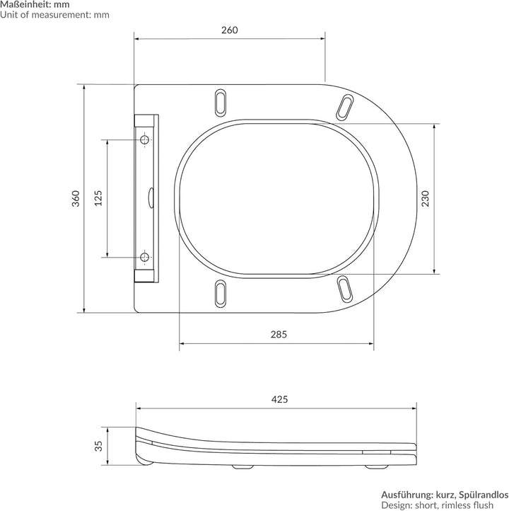 ECD Germany Hänge-WC kurz, spülrandlos, schwarz matt, Wand-WC mit WC-Sitz abnehmbar aus Duroplast So