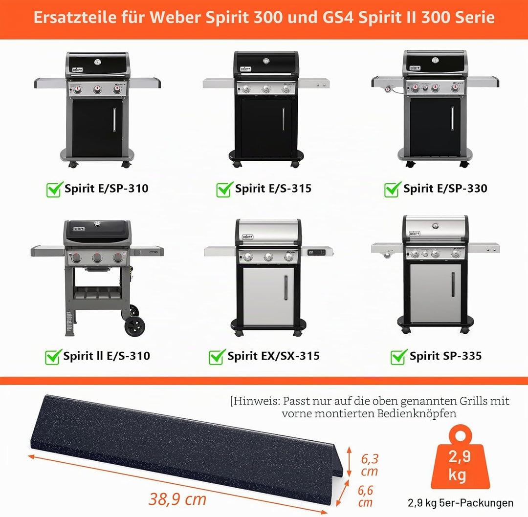 38,9 cm Aromaschienen für Weber Spirit 300 und GS4 Spirit II 300 Serie, passend für Spirit E/S310 E/