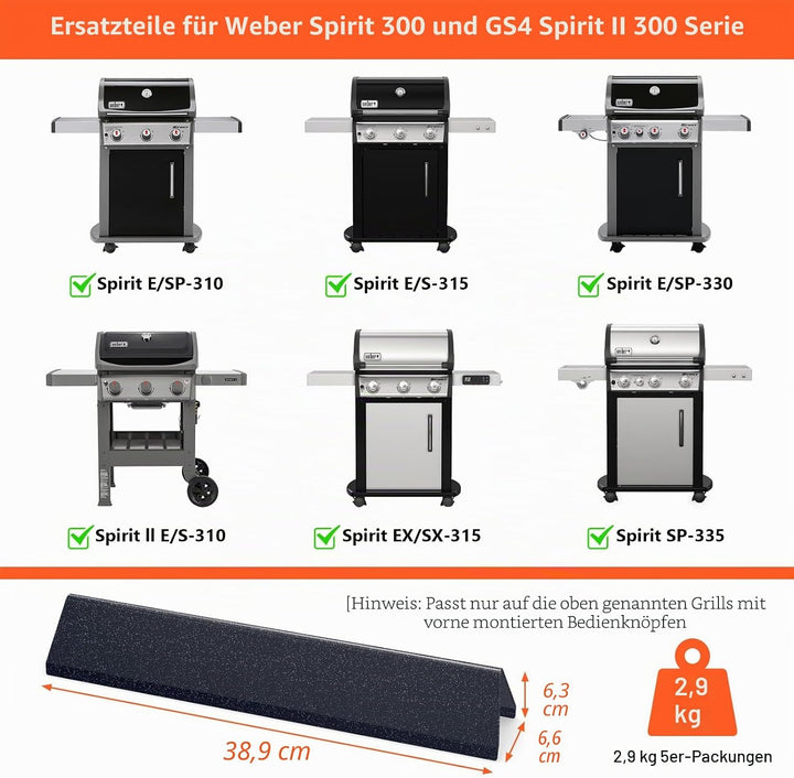 38,9 cm Aromaschienen für Weber Spirit 300 und GS4 Spirit II 300 Serie, passend für Spirit E/S310 E/