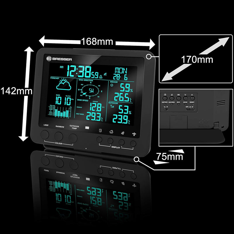 Bresser Wetterstation Funk mit Aussensensor Wetter Center 5-in-1 mit 5,7 Zoll 256 Farben Display und