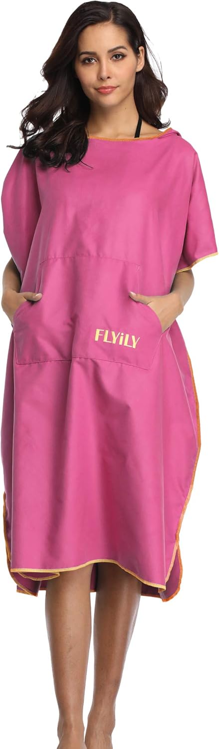 FLYILY Microfaser Surf Poncho Handtuch mit Kapuze Bademantel zum Schwimmen und Strand wechseln Einhe