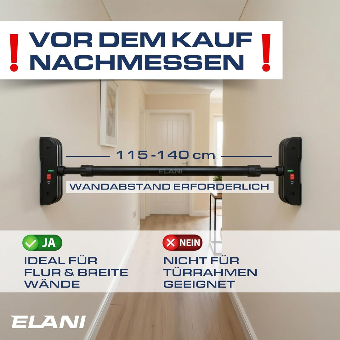 ELANI – Klimaneutrale Klimmzugstange Wand 115-140 cm ohne Bohren mit innovativer Gewindesperre für s